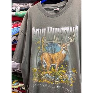 Vintage 1999 Buck Wear Bow Hunting Graphic T-Shirt Mens XXL Green Deer 6604